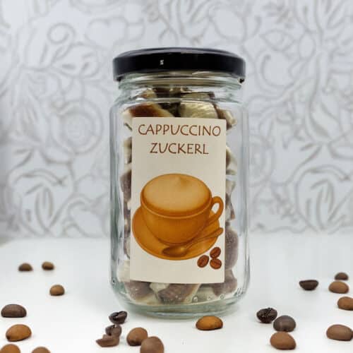 Cappuccino Zuckerl im Glas – Bonbons mit Kaffee, Milch & Kakao