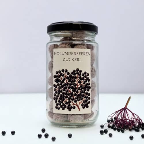 Holunderbeeren Zuckerl im Glas – Bonbons mit Holunderblättertee & Holunderextrakt
