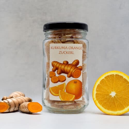 Kurkuma Orange Zuckerl im Glas – Bonbons mit Orange & Kurkuma
