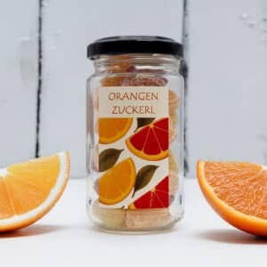 Orangen Zuckerl im Glas – fruchtige Bonbons mit Orangen- und Zitronenaroma
