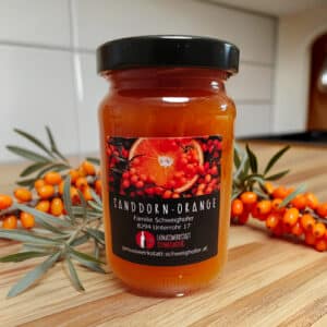 Glas Sanddorn Orange Fruchtaufstrich der Genusswerkstatt Schweighofer